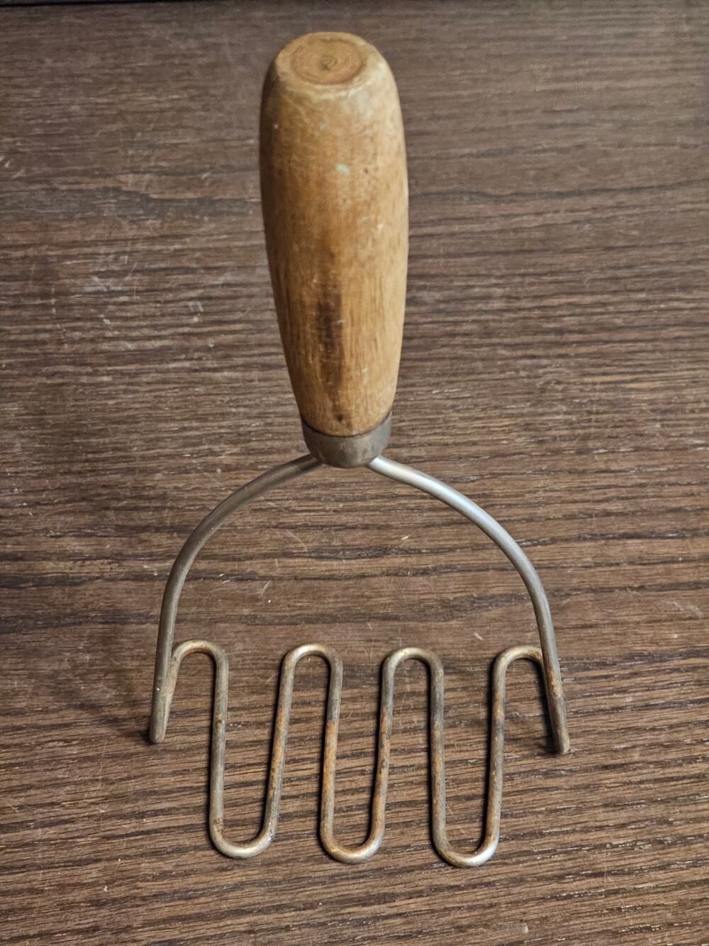 Vintage Antique Potato Masher w Wooden Handle 9" Long